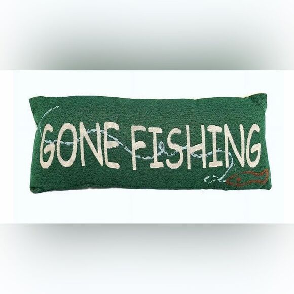 NEW … WOODLAND CREEK “Gone Fishing” Tapestry Pillow - Picture 1 of 5